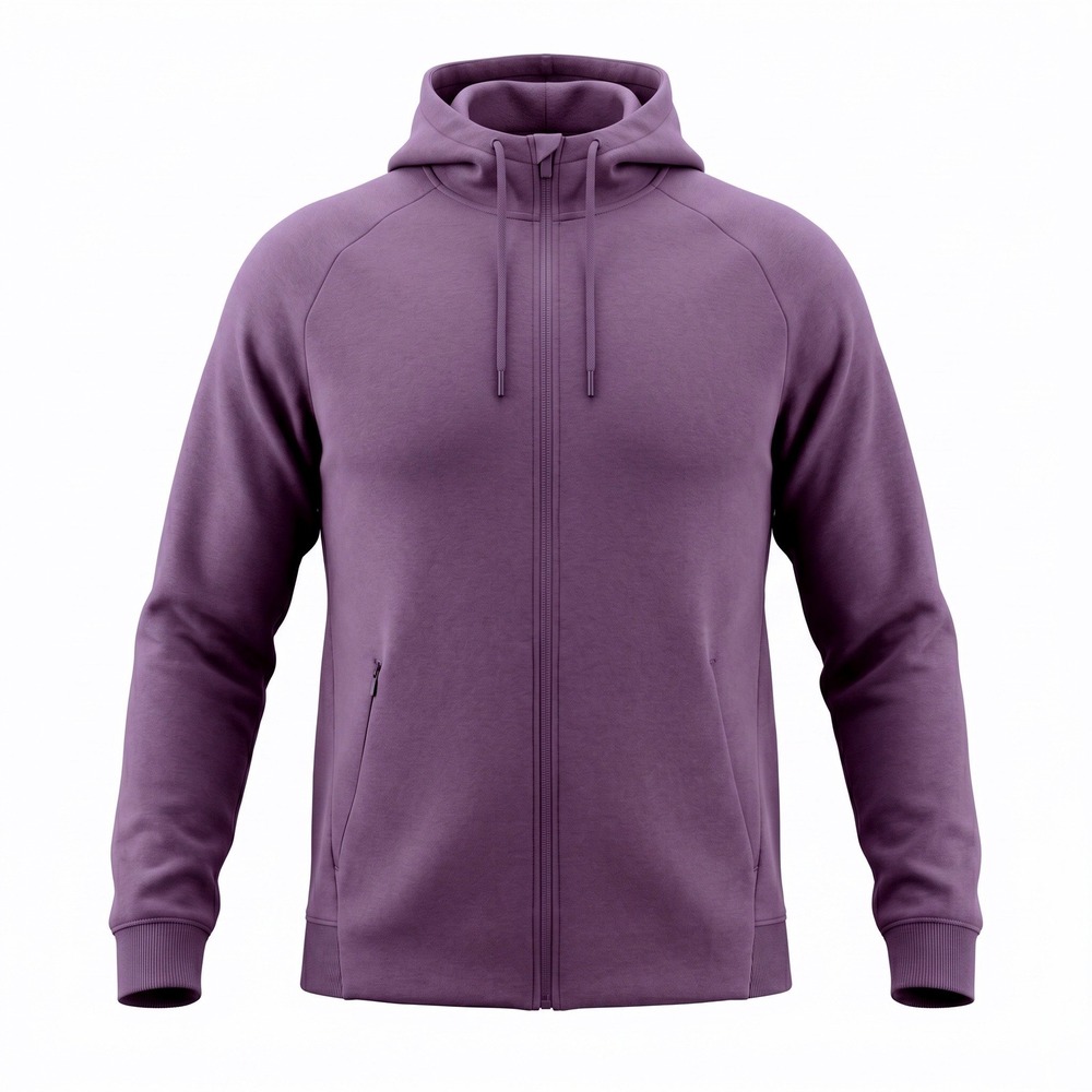 BCG Mens Full Zip Hoodie Purple Mauve Raglan Sleeve Athletic Sweatshirt Large
